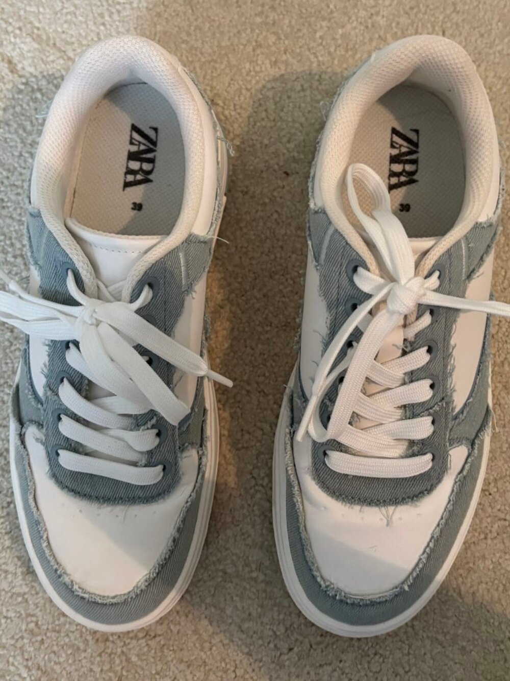 NWOT! Zara Denim/White Lace-Up Distressed Sneakers